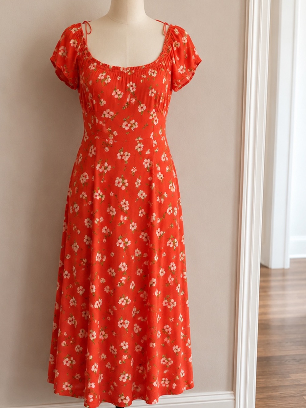 Old Navy Red Floral Midi Dress